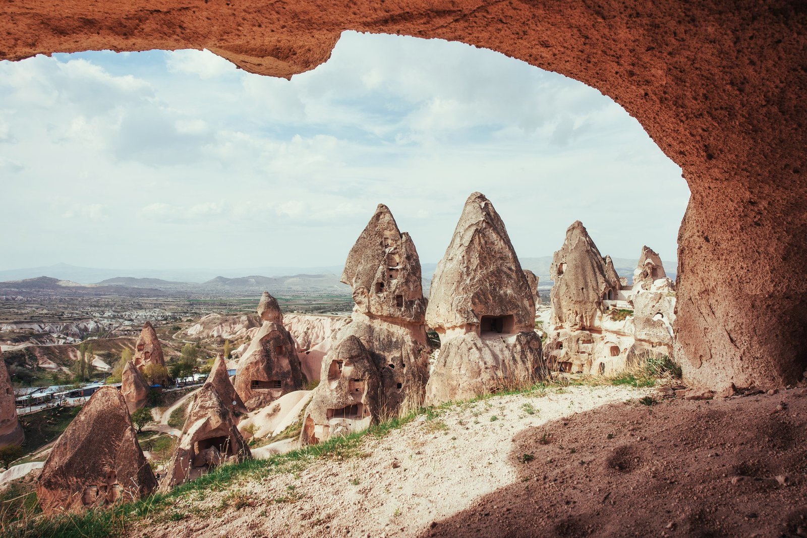 Unique geological formations in valley in Cappadocia, Central An